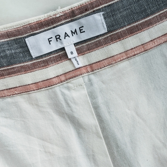 Frame Shorts Linen High Waist Zip Fly Striped Lined Natural Blue Red 8 NWT - Picture 12 of 14